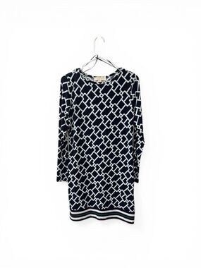 Michael Kors Navy, White & Teal Geometric Shift Dress